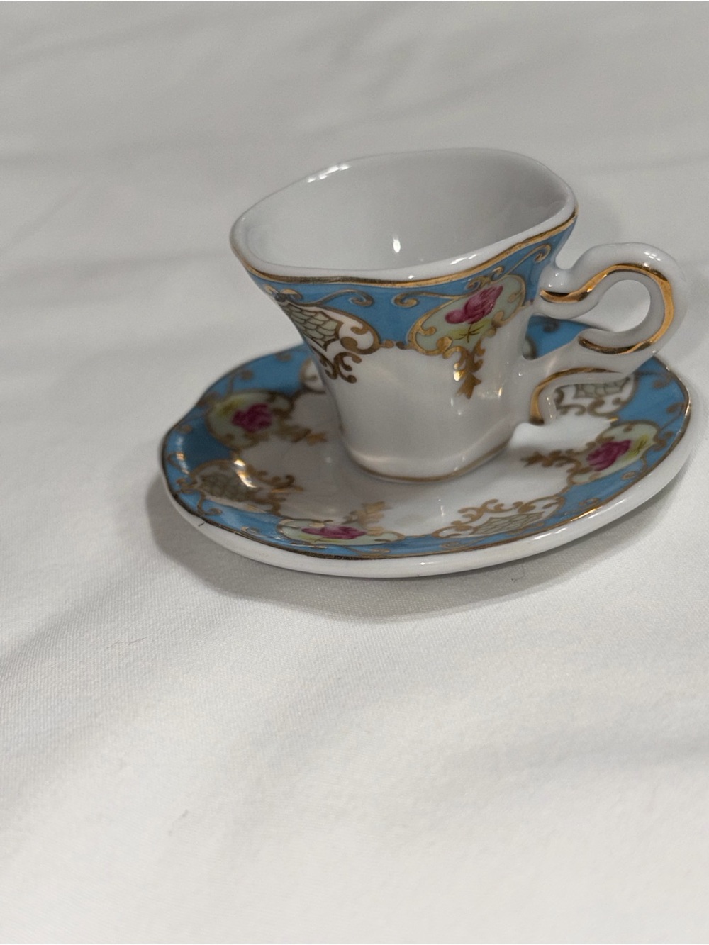 Tiny Porcelain Tea Cups & Saucers 2” high. 12 Assorted. Victorian. Reptoductions - Picture 7 of 15